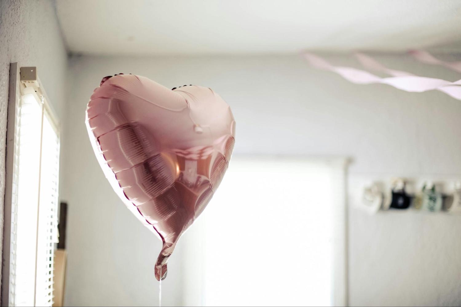 metallic pink hear balloon